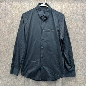 Roberto Cavali Shirt Men 39/15 Adult All Black Casual Button Down Cotton Dress